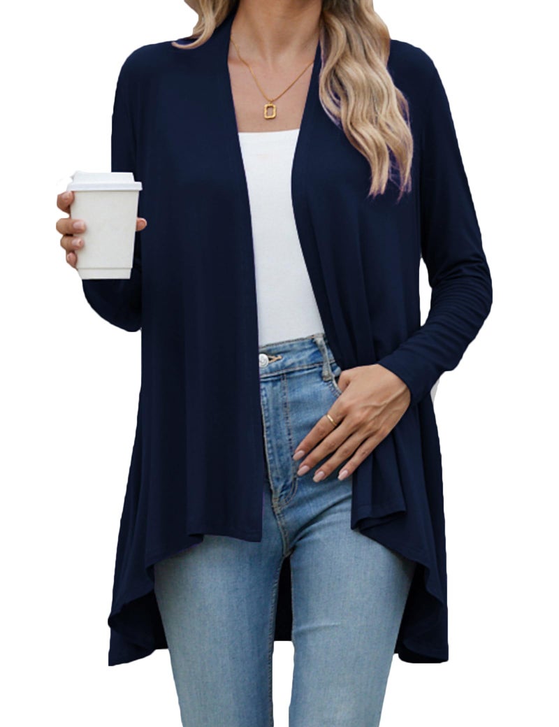 POGTMM Womens Summer Lightweight Cardigans Open Front Draped Kimono Cardigan Tops (Navy Blue, US XXL(20-22)) - Image 3